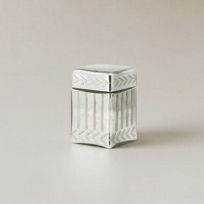 Decorative Silver Glass Box With Lid, Elegant Silver Glass Storage Jar