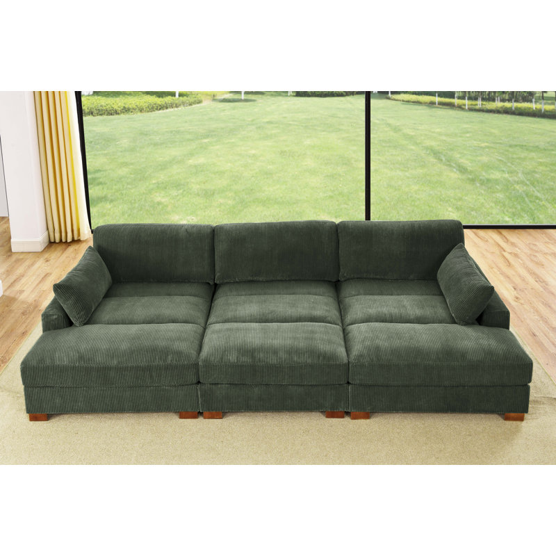Antravian 127.5'' Corduroy Sofa, Hunter Green Corduroy