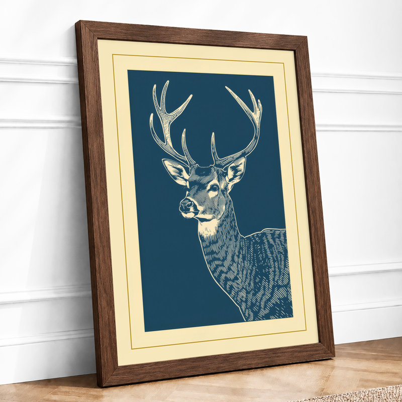 Dignified Deer Japandi - Framed Print, A3 - 42.0 x 29.7 cm, Walnut