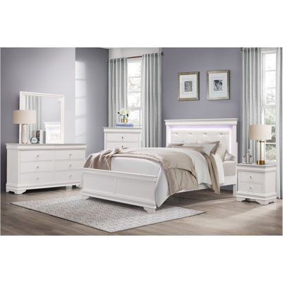 Jillane White Upholstered LED Panel Bedroom Set 3&2 -  Red Barrel StudioÂ®, B3CAADEE299B49F0A9697ED35DD666CF