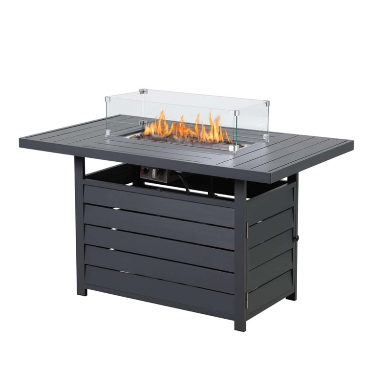 Table de foyer d'extérieur 54,3 pouces en aluminium pour patio, foyer au gaz propane certifié 50000 BTU, table de feu rectangulaire avec brûleur en acier inoxydable, pierre de lave, couvercle imperméable