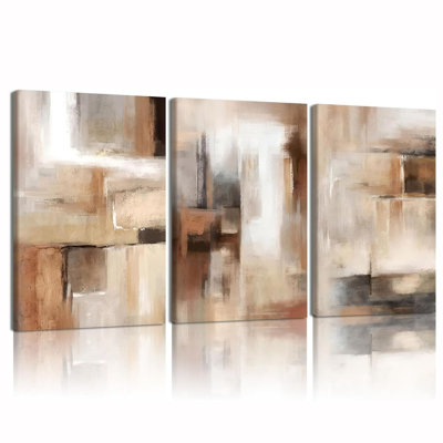 3Pcs Framed Brown Canvas Wall Art, Minimalist Printed Wall Decor, Vintage Black And Brown Artwork For Walls, Brown And Beige Abstract Wall Art For Living Room, Office, Bedroom 12X16 Inches