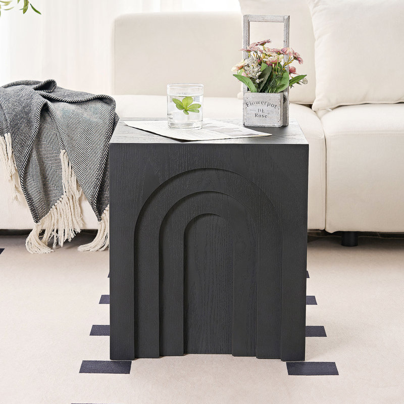 15.74'' Square Side Table Small Coffee Table Accent Table  Bedside Table for Living Room Bedroom,BLACK