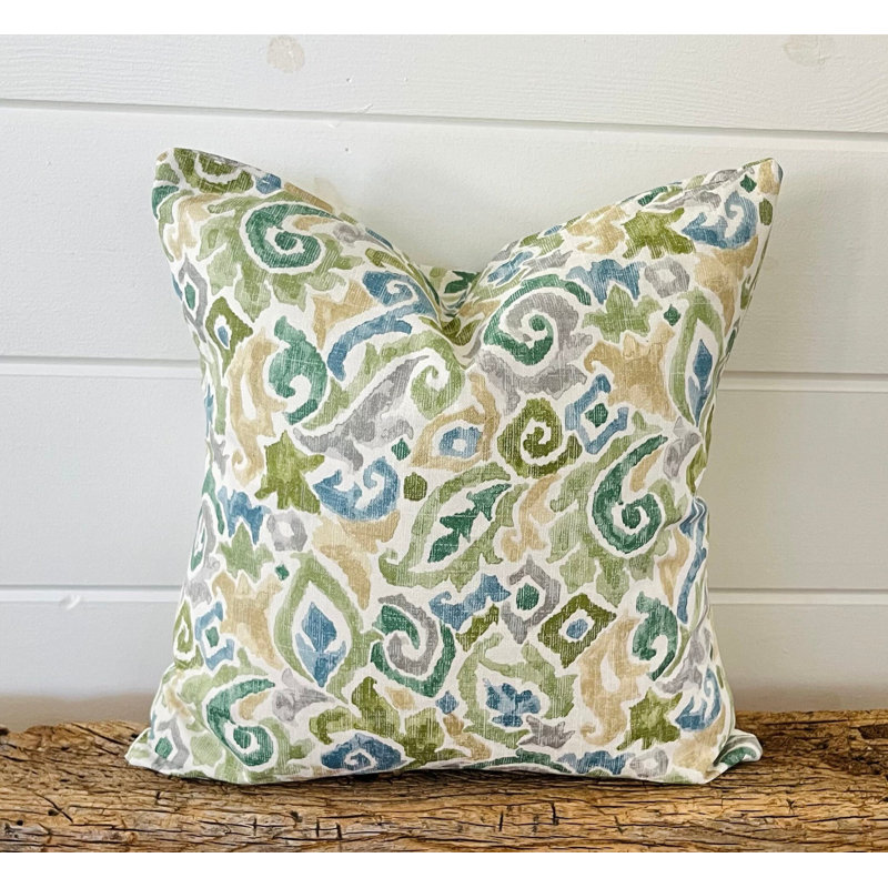  Housse de coussin en coton, Vert, 21,5 po x 21,5 po, Motif cachemire