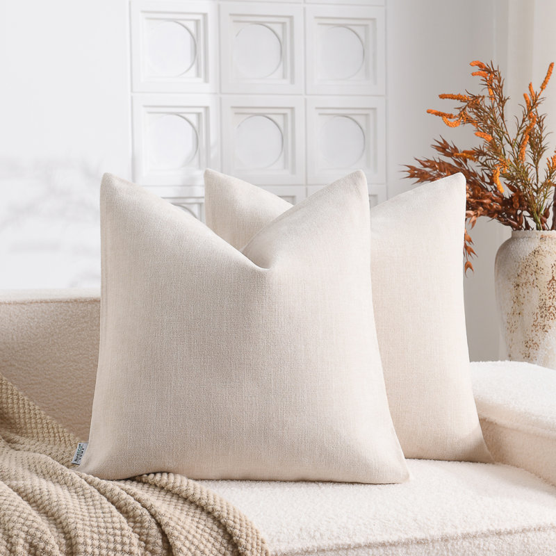 Soft Textured Slub Chenille Solid Cushion Cover Cozy Neutral Farmhouse Decorative Pillow Covers, Ivory, Square 24"