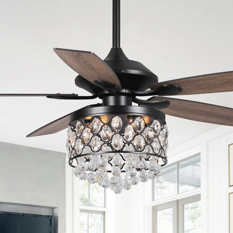 Ventilateur de plafond 52 pales en cristal 52 po avec télécommande et ensemble d'éclairage inclus Torrie, Noir