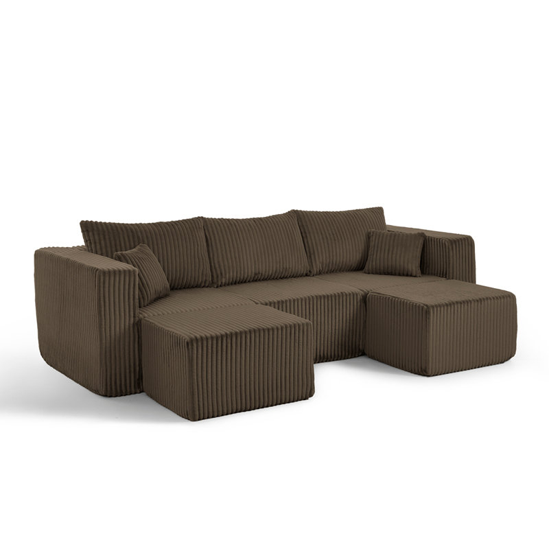 Canapé modulaire compact en velours côtelé compact avec un style minimaliste moderne, Brun
