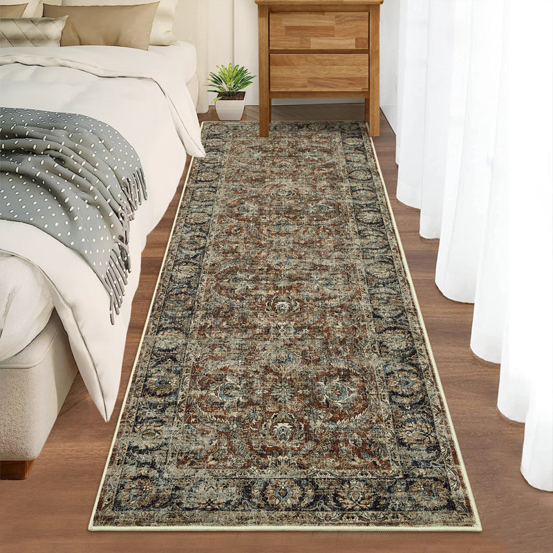  Washable Rugs for Living Room, Non Slip Low Pile Vintage Area Rugs for Bedroom, Stain Resistant Contemporary Foldable Neutral Soft Carpet, Indoor Distressed Floor Mats