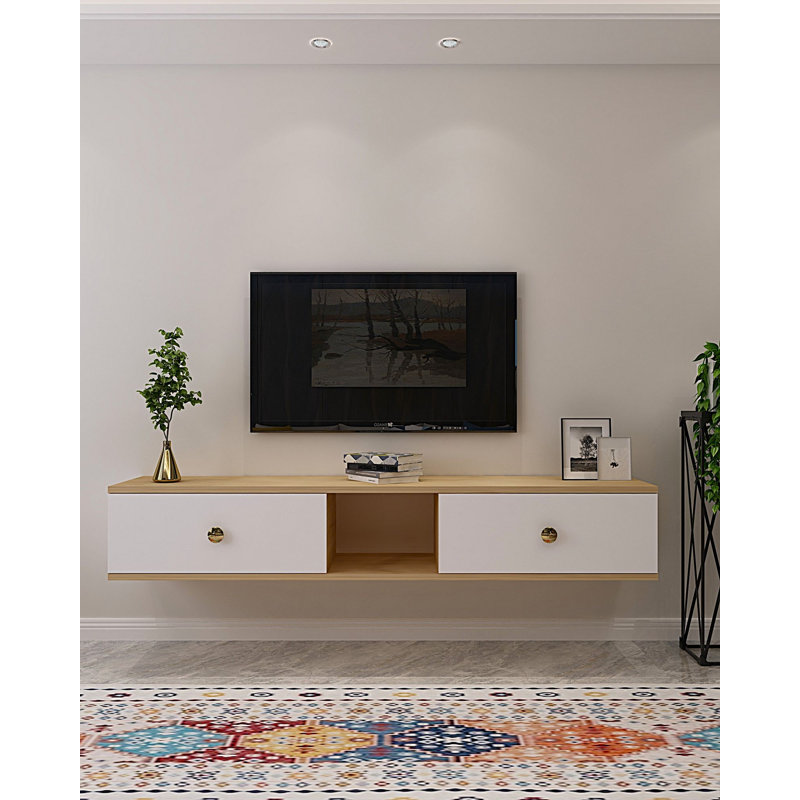 Meuble télé mural moderne, chêne saphir et blanc, 59,1 po x 10,0 po x 15,6 po | 100% panneau de particules enduit de mélamine, épaisseur: 0,7 pouce | Design élégant et fonctionnel pour le salon et les espaces de divertissement