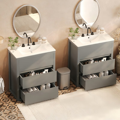 Ensemble de meuble-lavabo double avec tiroirs à extension complète, glissières à fermeture en douceur et matériaux de haute qualité pour une fonctionnalité de salle de bain améliorée