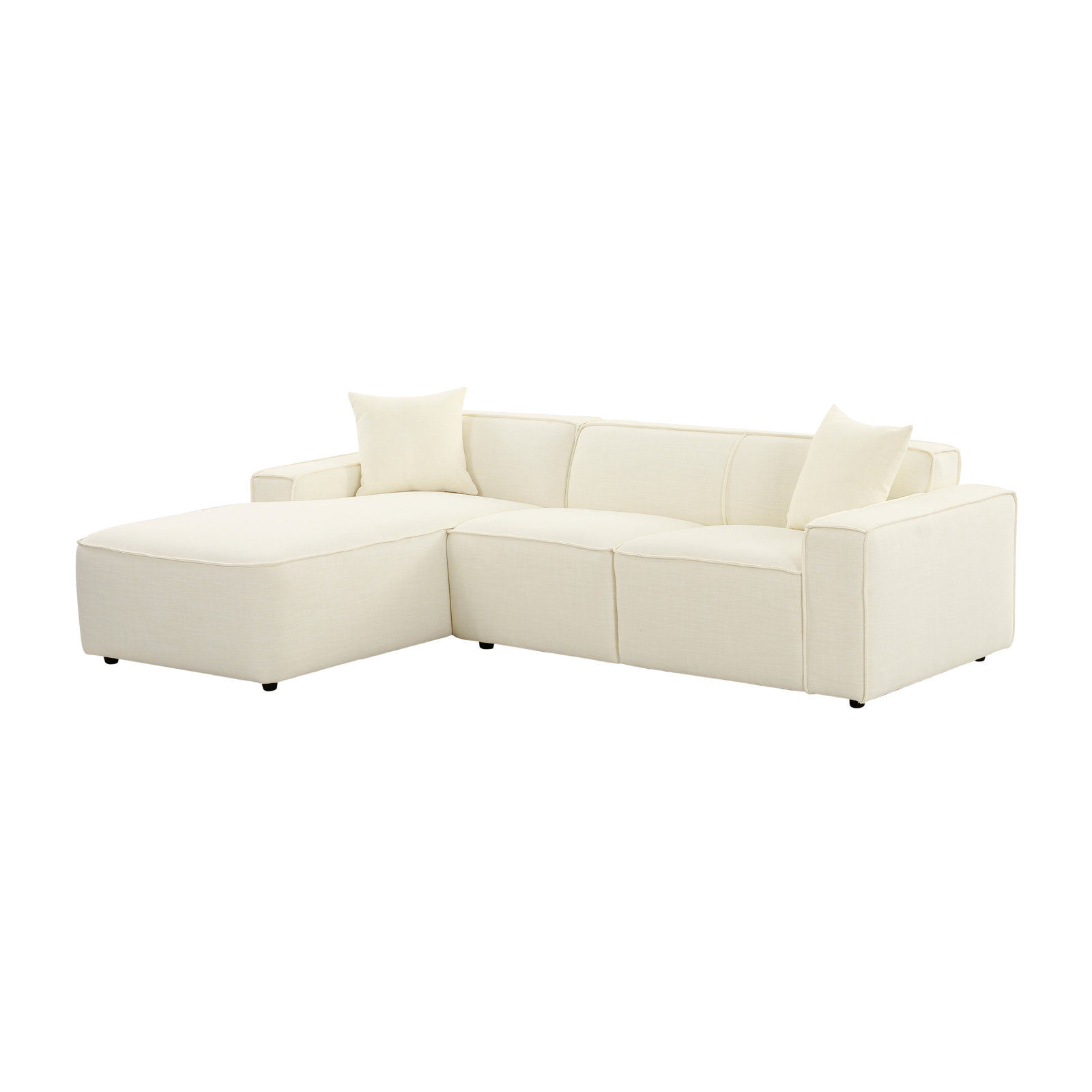 Linen Sofa and Chaise, Cream Velvet, Left Hand Facing