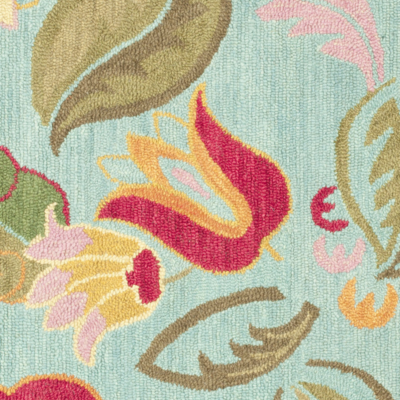 Emrick Hand Hooked Wool Floral Rug, Square 8'