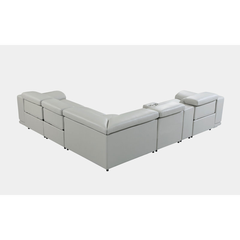 Canapé modulaire inclinable réversible en cuir véritable Hild de 127 po de largeur