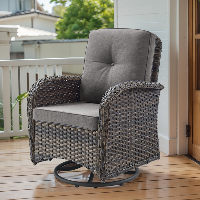 Aluel Outdoor Patio Swivel PE Wicker Rattan Chair With Cushions, Brown, Gray