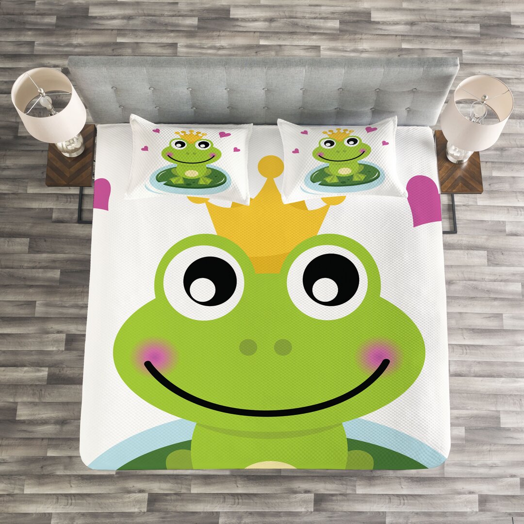 Gestepptes Bettdecken-Set, Cartoon Frog Prince, Tier, Mehrfarbig