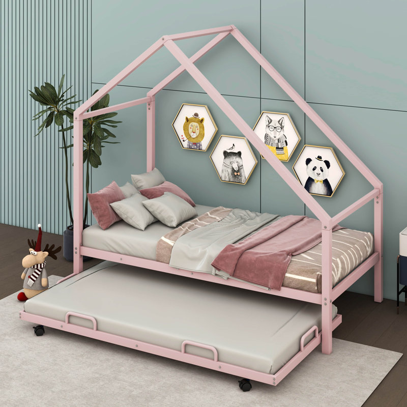 Lit plateforme en métal Bousov, Rose