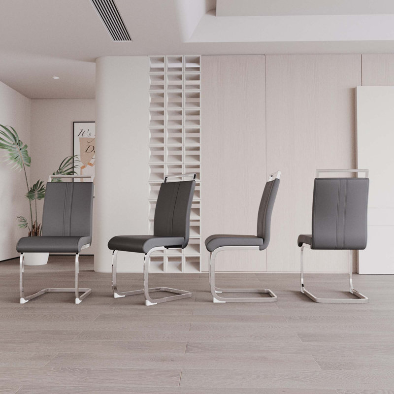 PU Faux Leather High Back Upholstered Side Chair,Dining Chairs, Grey