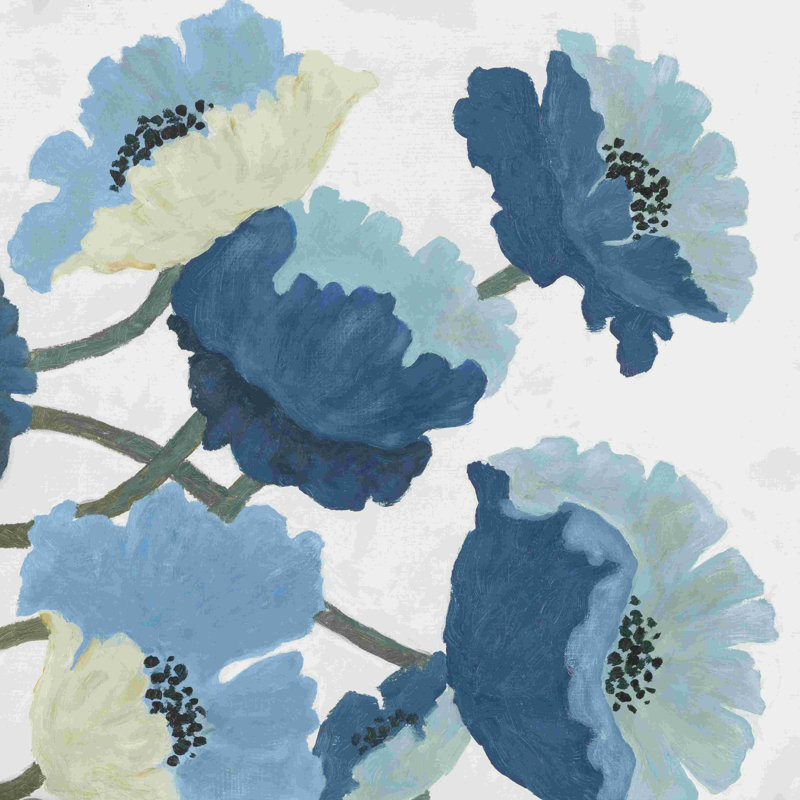 Fleurs bleues peintes 1, H 36 po x l 36 po