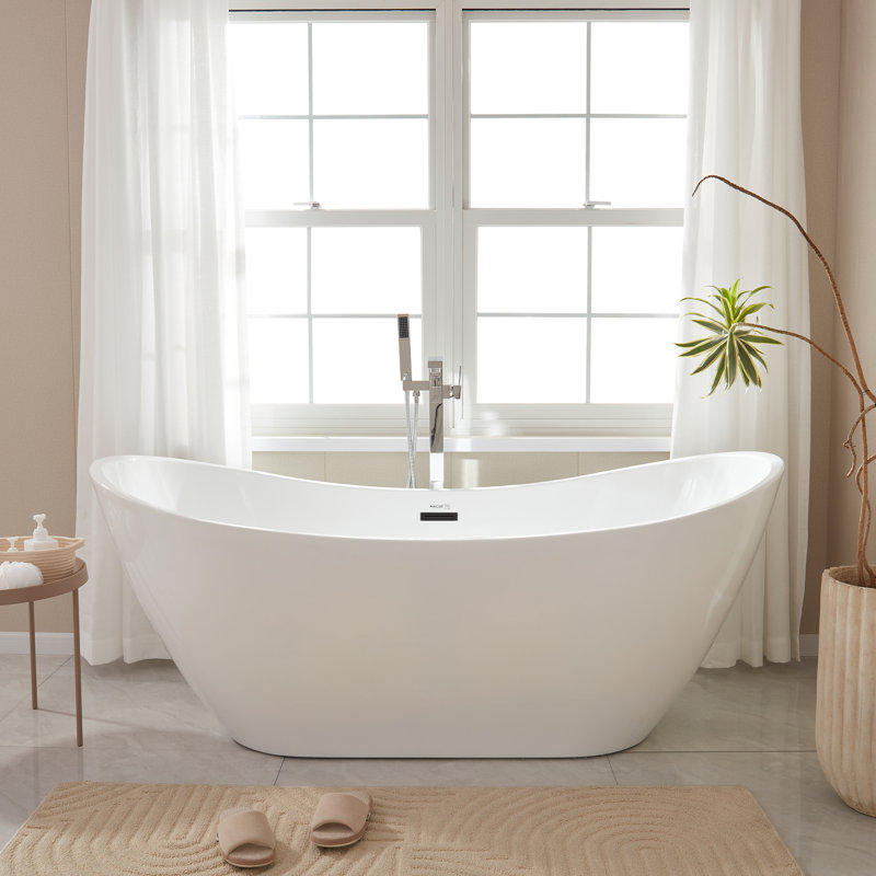 Ophelia 71" x 32'' Freestanding Soaking Acrylic Bathtub, White/Matte Black
