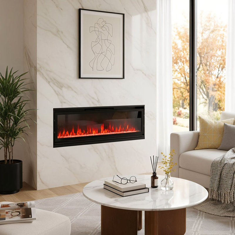 Metro Lane Black Electric Fireplace with 5120 BTU, 34cm H x 127cm W x 11cm D