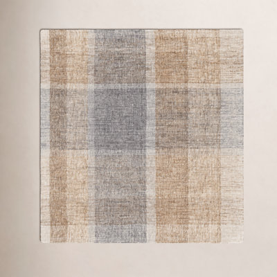 Light Brown Blue Hand-Tufted Geometric Wool Rug