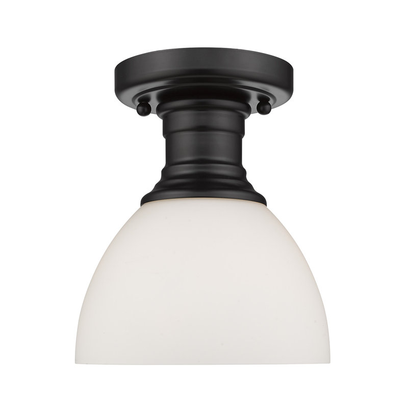 Plafonnier semi-encastré à 1 lumière Bales, Noir mat, Verre opale