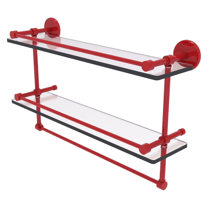 Tablette double en verre avec barre à serviettes P1000, H 12 po x l 22 po x P 5 po, Rouge pompier
