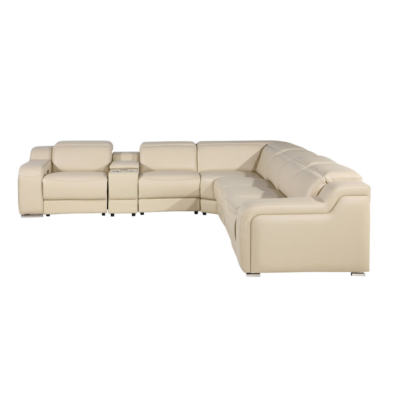Tahari 7 - Piece Top Grain Italian Leather Power Reclining Sectional, Beige Genuine Leather
