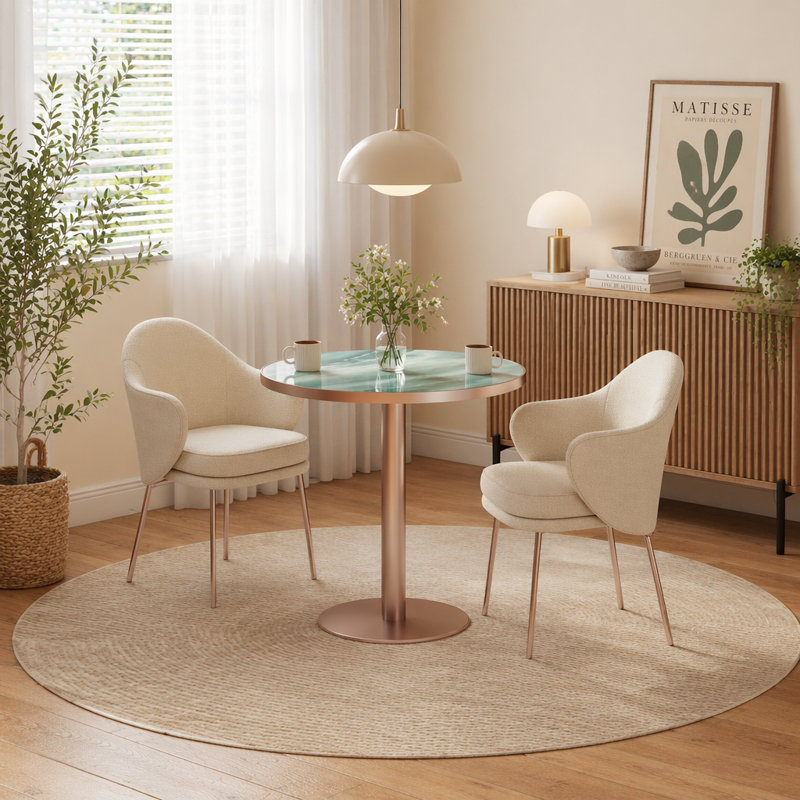 Table de bistro ronde avec table tulipe 31,5 pouces avec plateau en faux marbre, facile à assembler, structure en métal robuste (table seulement)