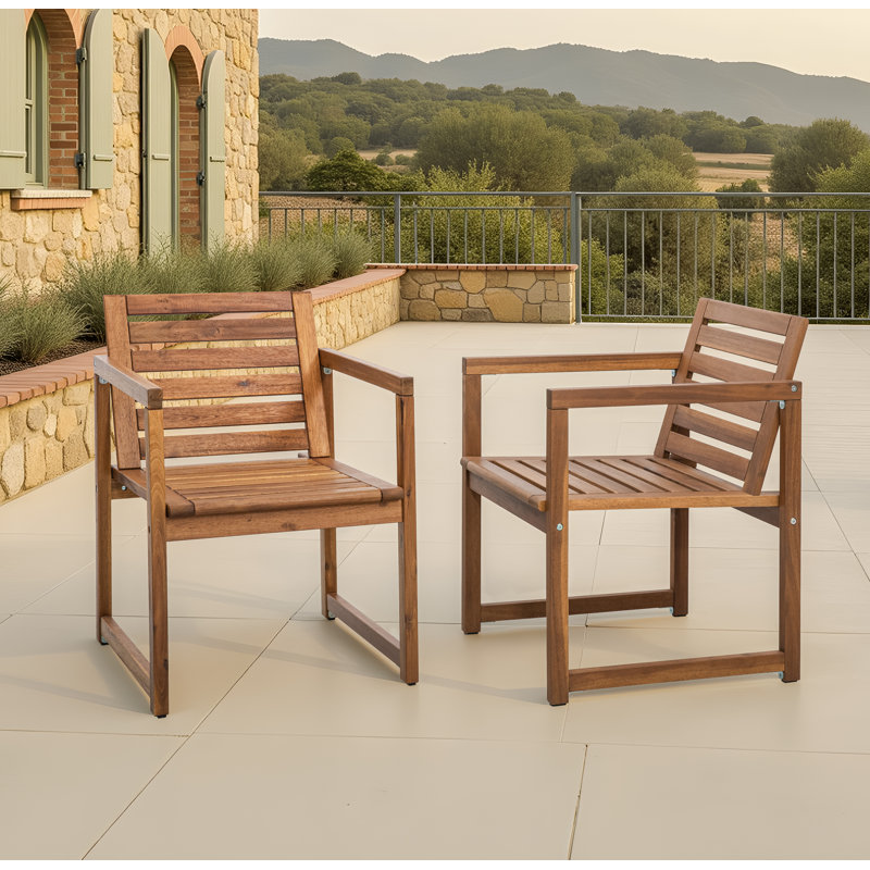 Solid Acacia Wood Armchair (Set of 2), No