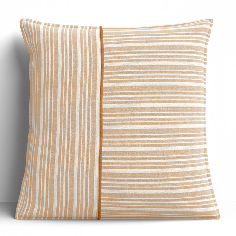 Berthe Striped Cotton Reversible Throw Pillow, Natural