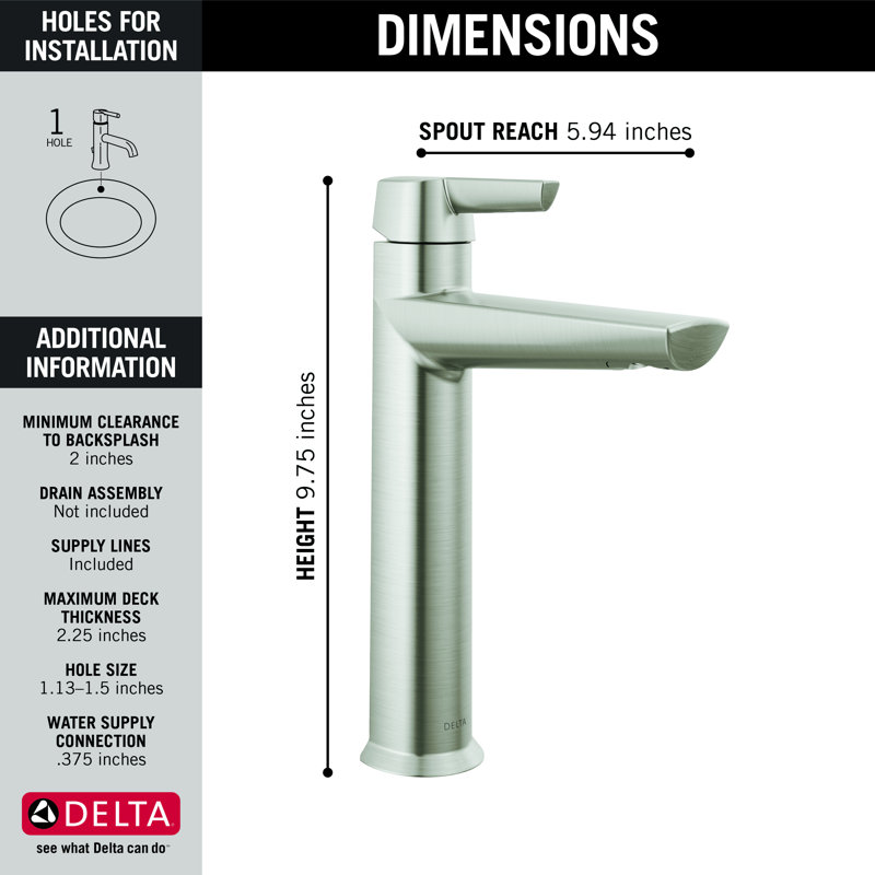 Galeon Single Hole Bathroom Faucet with Drain Assembly, Lumicoat Stainless