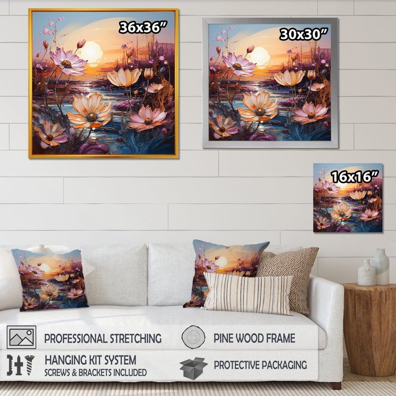 «Meadow Flower Charm Vivid Charm», reproduction sur toile, Cadre simple noir, H 16 po x l 16 po x P 1 po
