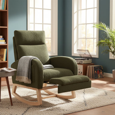 Teddy Fabric Upholstered High Back Rocking Chair with A Storage Pocket and Adjustable Footstool by Isabelle & Max