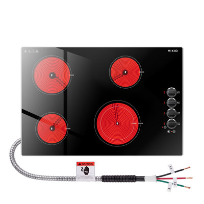 VIKIO 30 Inch.4 Burners Smooth Surface Black Electric Cooktop With 2500W Dual-Ring Burner, ETL/cETL Certified