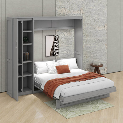 Lit escamotable double avec tablettes, garde-robe et DEL