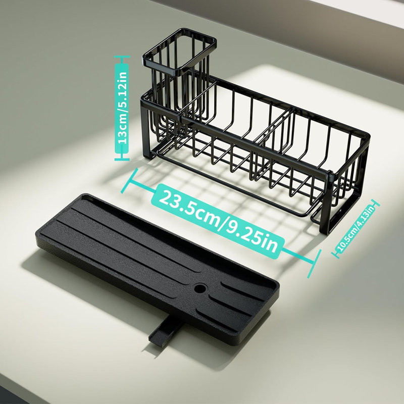 Sponge Holder for Kitchen Sink - Self-draining Sink Caddy with Brush and Dishcloth Holders, Stainless Steel