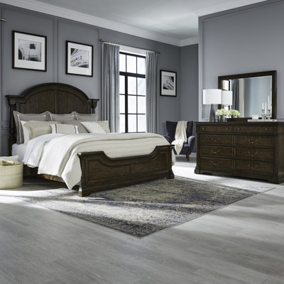 Ensemble de chambre avec lit à affiche, commode et miroir Tawona