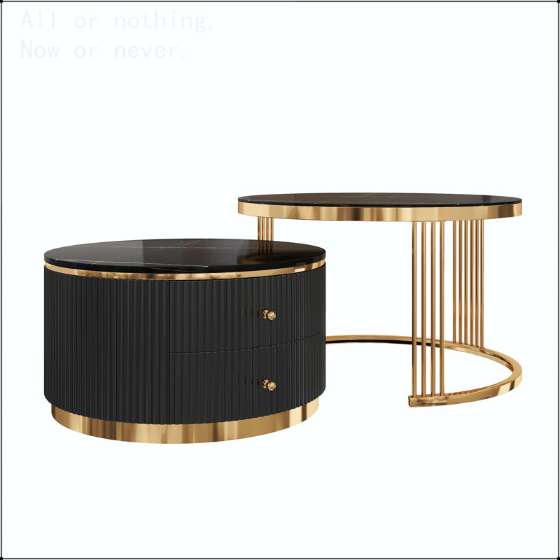 Table basse gigogne moderne 2 pièces avec tiroirs et plateau en verre trempé Modern, Noir