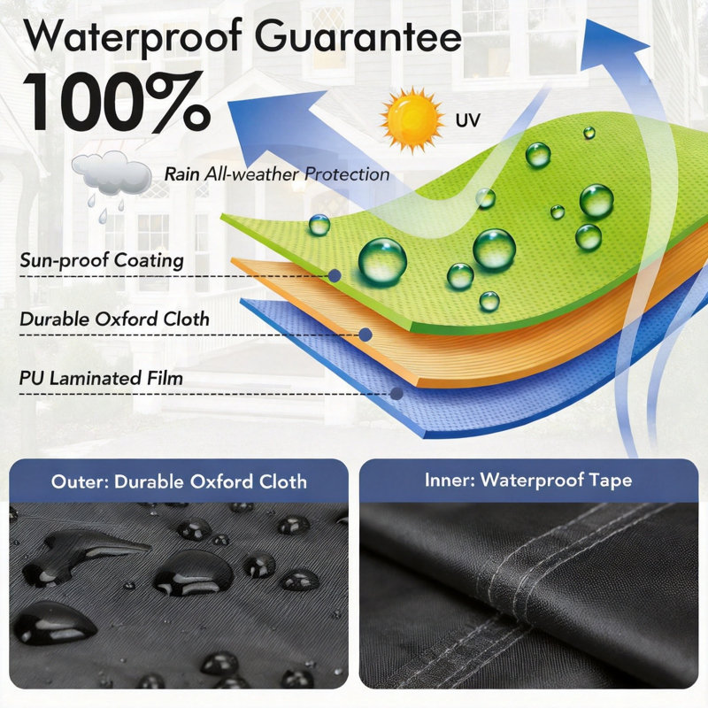 Waterproof Rectangular Outdoor Table Cover, Heavy Duty Sectional Set Protection,(Black)