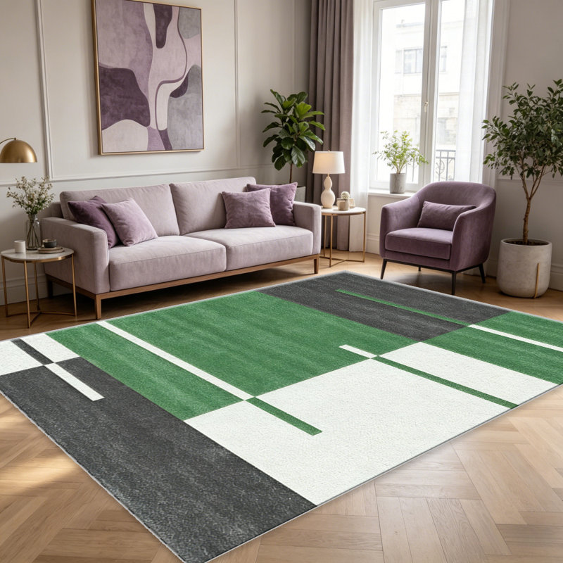 Green and Black  area rugs for Living Room, Soft and Comfortable, Suitable for all seasons, easy to maintain, machine washable Indoor floor mat, Under Table Farmhouse suitable for Bedroom, Dining Room, Study,  Balcony, Home Decor Patio
