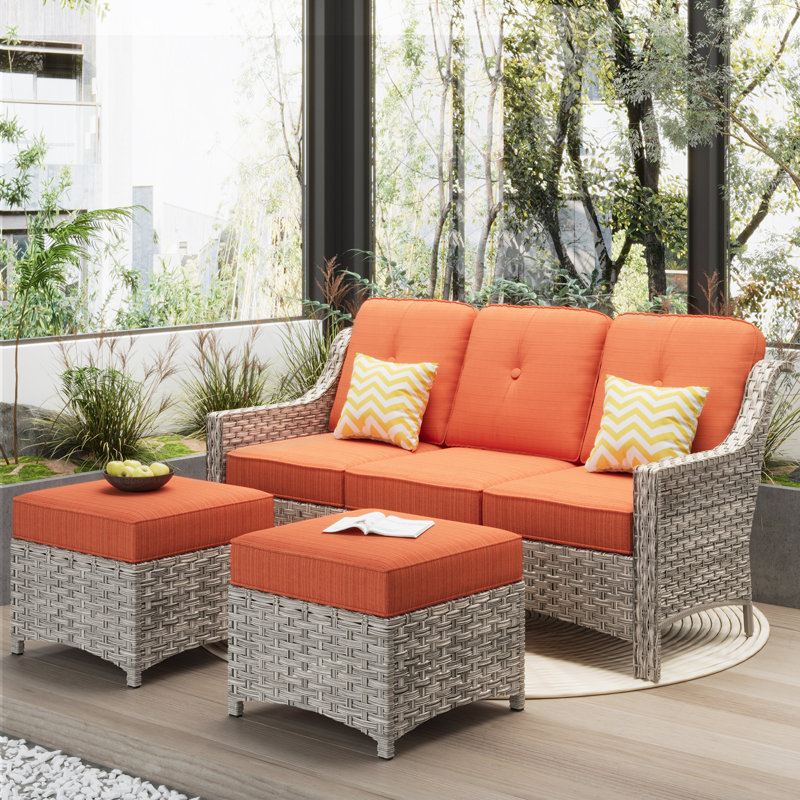 Shannyn 72.05'' Wide Straight Wicker Patio Sofa with Cushions, Orange