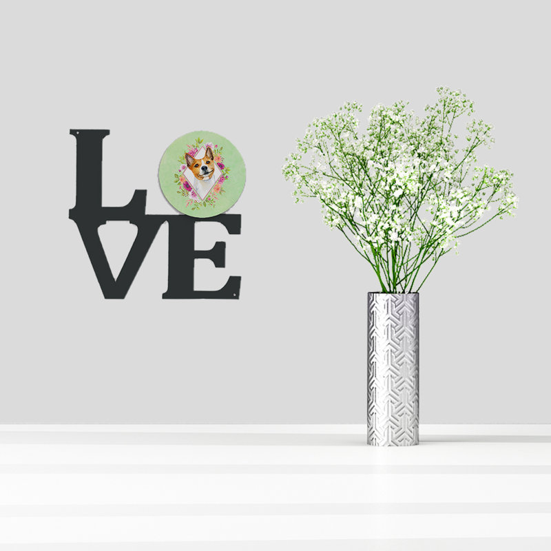 Décoration murale en métal love fleurs, Vert, Basenji