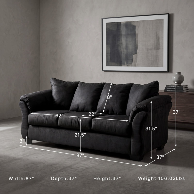 Darcy Pillow Top Arm Sofa, Black, 37" H x 89" W x 38" D