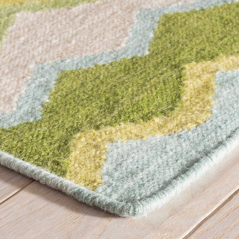 Tapis en laine vert tissé à la main Kit Kemp x Annie Selke, Rectangulaire 2 pi x 3 pi