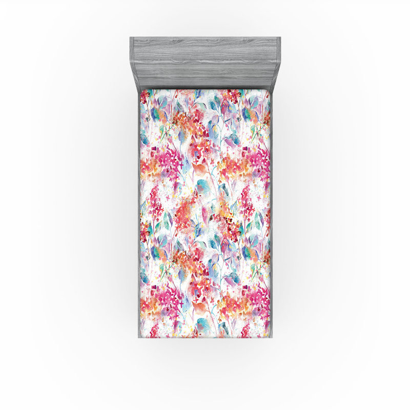 Drap-housse Ambesonne, Drap-housse de taille simple, Corail foncé, blanc, écume de mer / floral