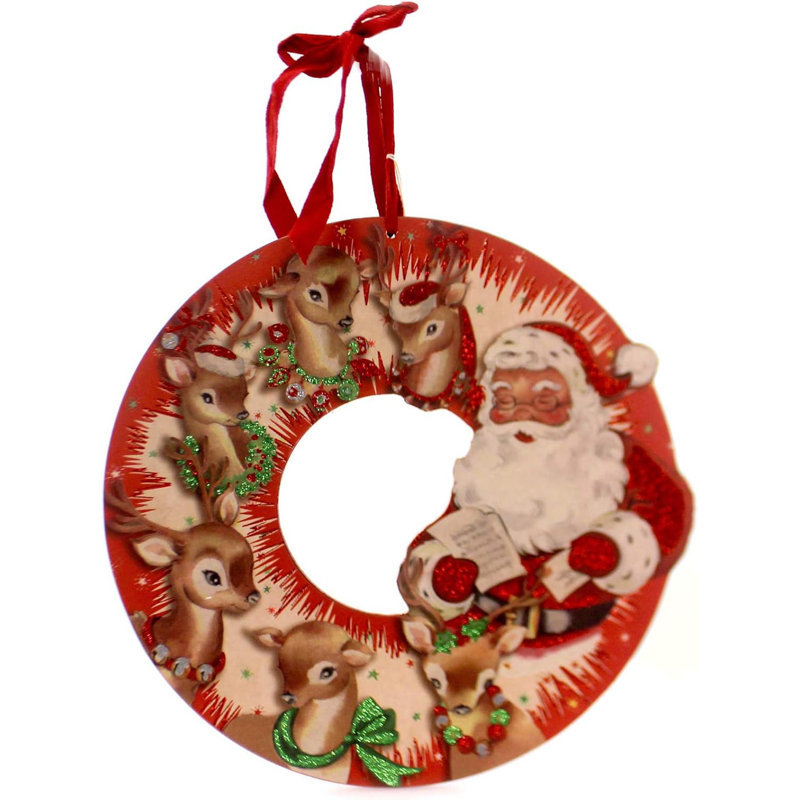  Couronne de père Noël rétro en bois rouge