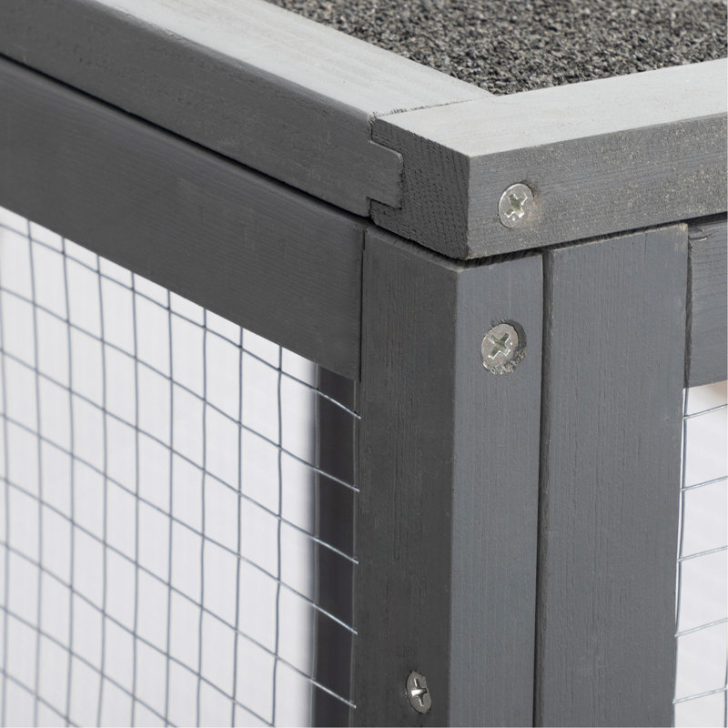 Cage à chat spacieuse en bois avec toit imperméable et pédales réglables - gris noir