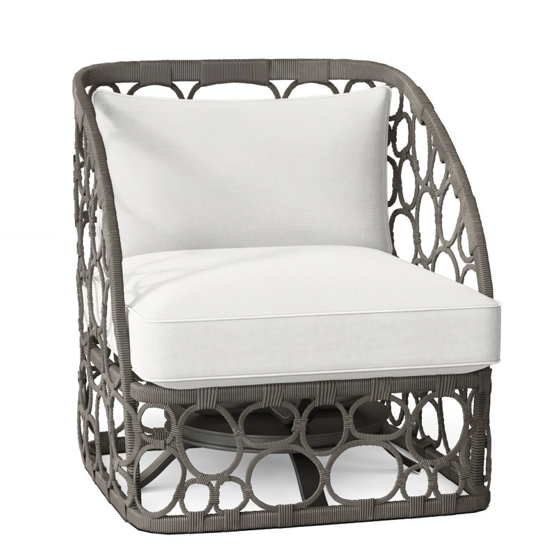 Bali Swivel Patio Chair with Cushions, Dove Gray, White Linen 6016-000
