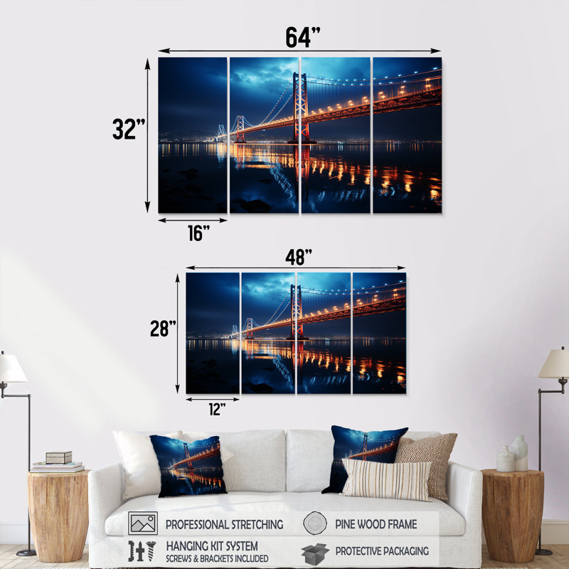 Pont panoramique, lever de soleil III, pont, 4 pièces, H 28 po x l 48 po